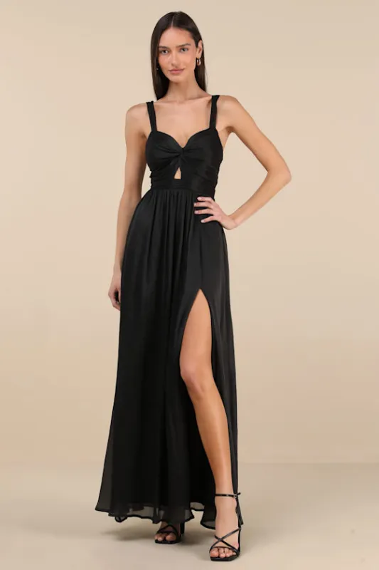 Aria Black Crinkle Knotted Backless Maxi Dress sold by Lulus