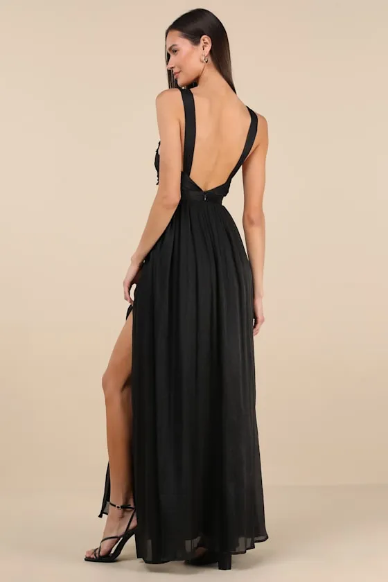 Aria Black Crinkle Knotted Backless Maxi Dress sold by Lulus product image thumbnail 2