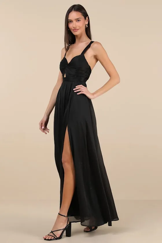 Aria Black Crinkle Knotted Backless Maxi Dress sold by Lulus product image thumbnail 3