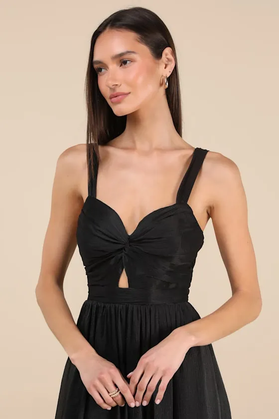 Aria Black Crinkle Knotted Backless Maxi Dress sold by Lulus product image thumbnail 4