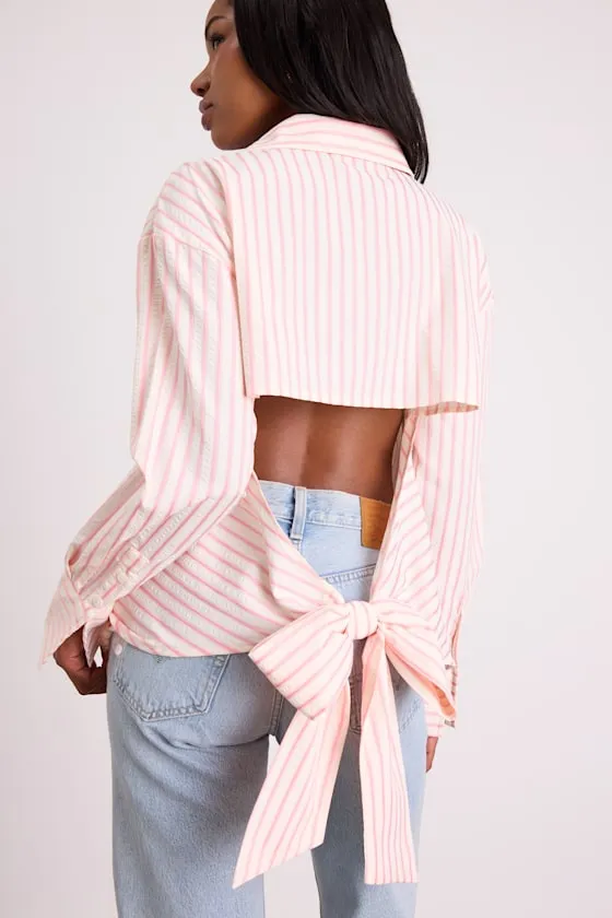 Logan Ivory and Pink Striped Cutout Button-Up Long Sleeve Top sold by Lulus product image thumbnail 2