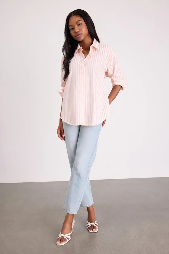 Logan Ivory and Pink Striped Cutout Button-Up Long Sleeve Top sold by Lulus product image thumbnail 3