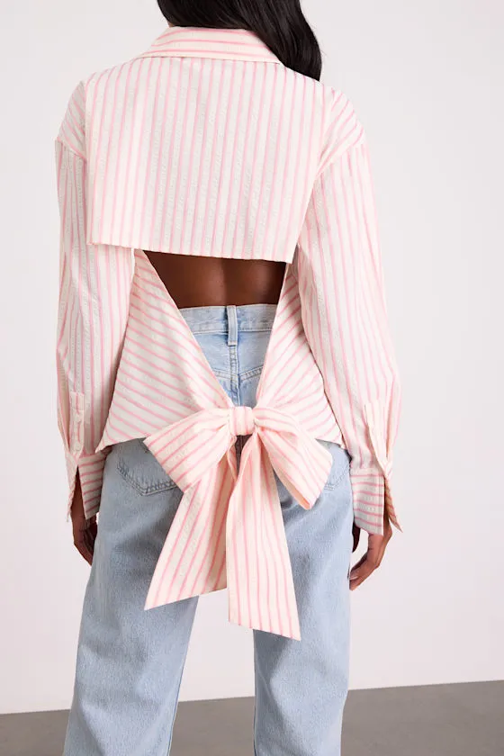 Logan Ivory and Pink Striped Cutout Button-Up Long Sleeve Top sold by Lulus product image thumbnail 4