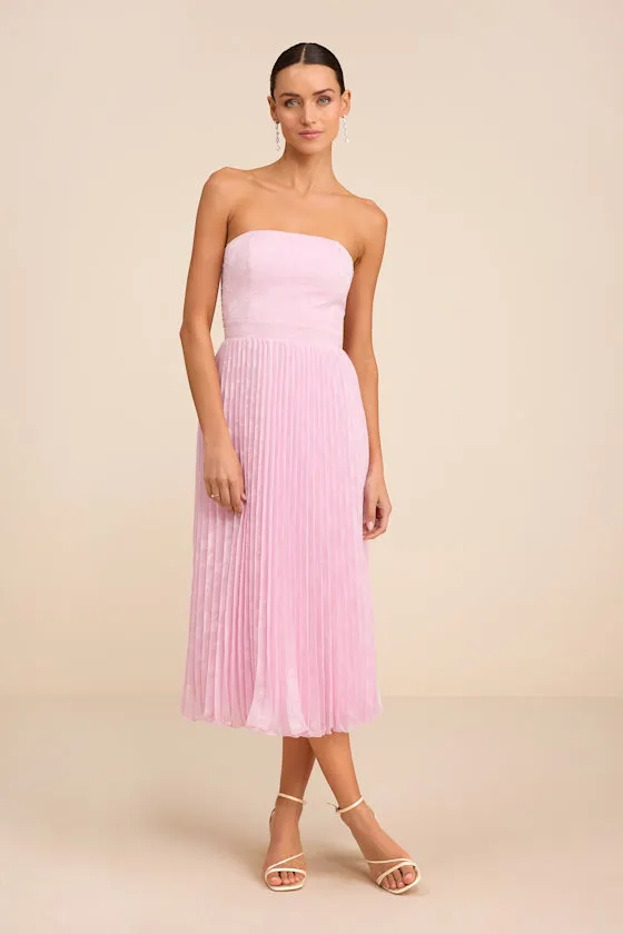 Perfectly Stunning Light Pink Jacquard Strapless Midi Dress sold by Lulus