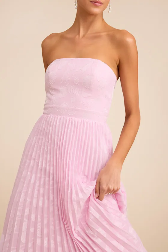 Perfectly Stunning Light Pink Jacquard Strapless Midi Dress sold by Lulus product image thumbnail 2