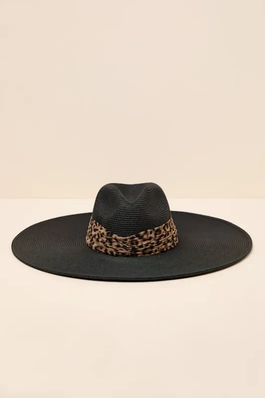 Snappy Black Leopard Straw Sun Hat sold by Lulus