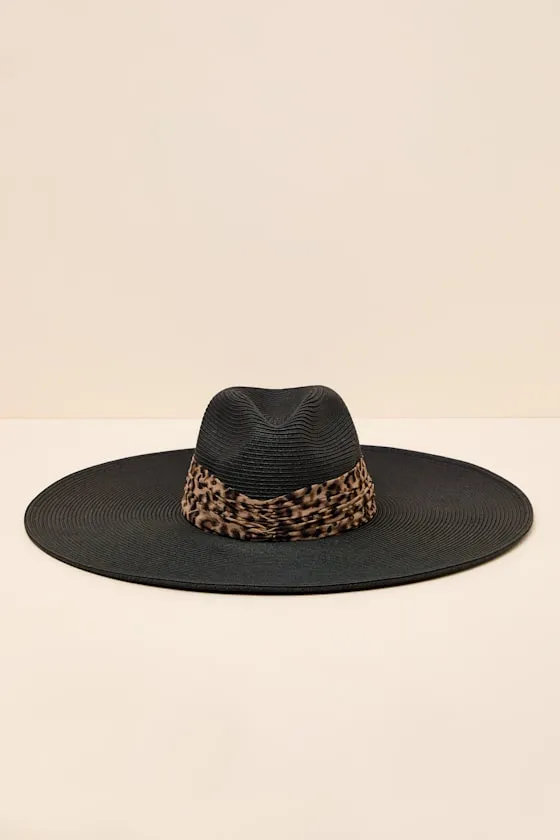 Snappy Black Leopard Straw Sun Hat sold by Lulus