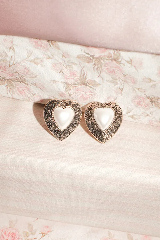 Madeira Gold Vintage Pearl Heart Earrings sold by Lulus