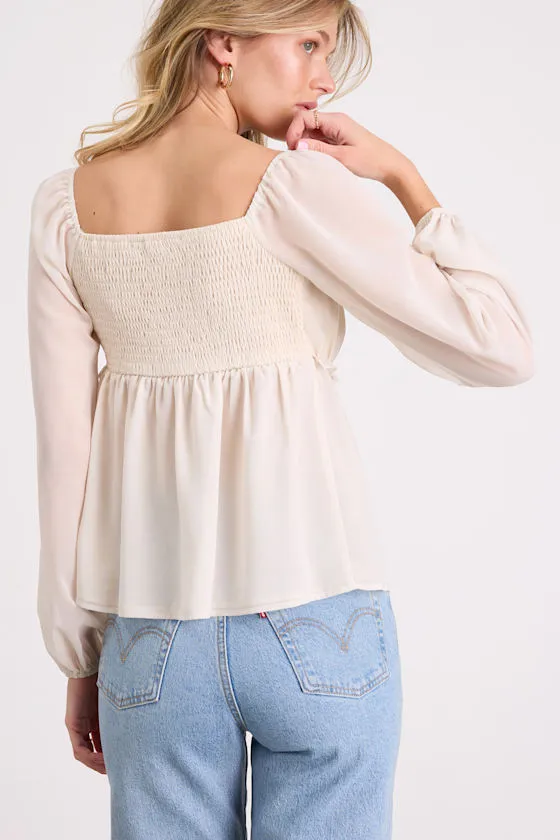 Lemmie Ivory Chiffon Tie-Front Long Sleeve Top sold by Lulus product image thumbnail 3