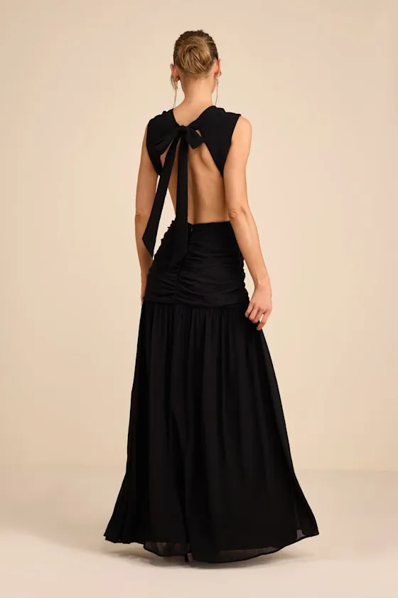 Ashbury Black Textured Backless Maxi Dress sold by Lulus product image thumbnail 3