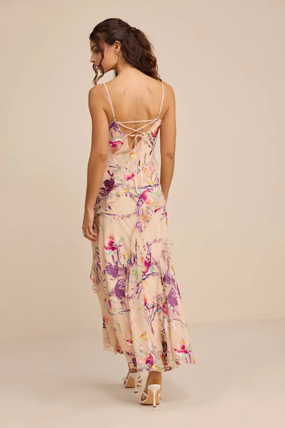 Neline Beige Multi Abstract Ruffled Maxi Dress sold by Lulus product image thumbnail 4