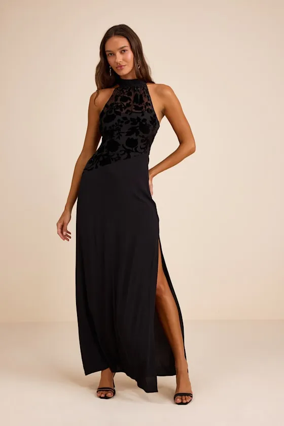 Lovella Black Velvet Burnout Chiffon Maxi Dress sold by Lulus product image thumbnail 2