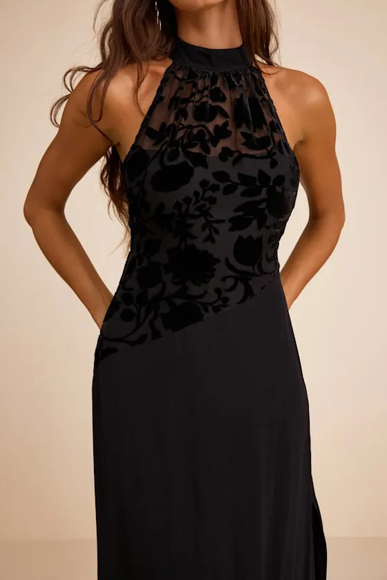 Lovella Black Velvet Burnout Chiffon Maxi Dress sold by Lulus product image thumbnail 3