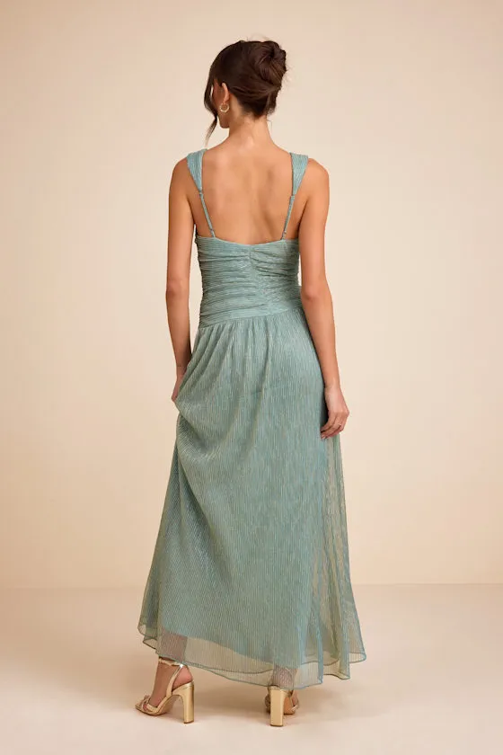 Evaluna Sage Green Abstract Print Lurex Pleated Maxi Dress sold by Lulus product image thumbnail 3