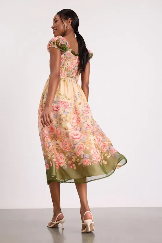 Celosia Peach Multi Floral Cap Sleeve Midi Dress sold by Lulus product image thumbnail 3