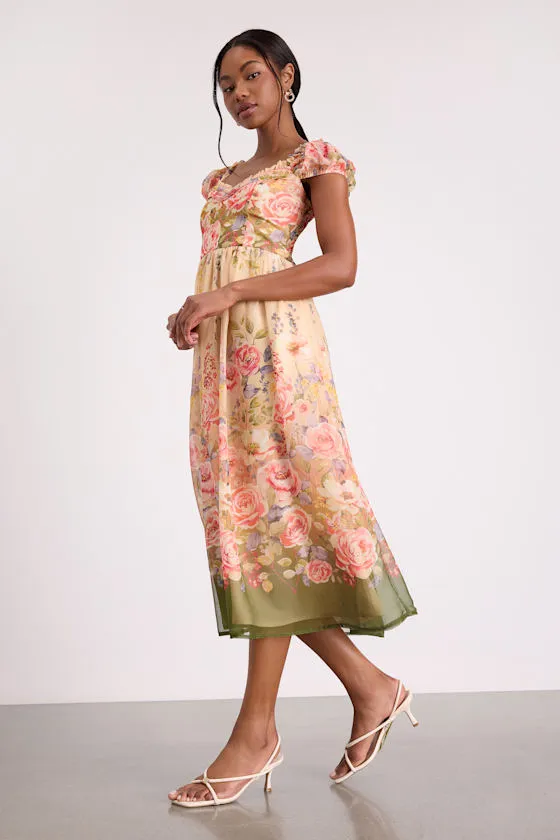 Celosia Peach Multi Floral Cap Sleeve Midi Dress sold by Lulus product image thumbnail 4