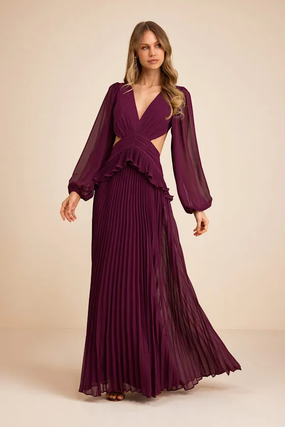 Chaelyn Plum Long Sleeve Cutout Maxi Dress sold by Lulus