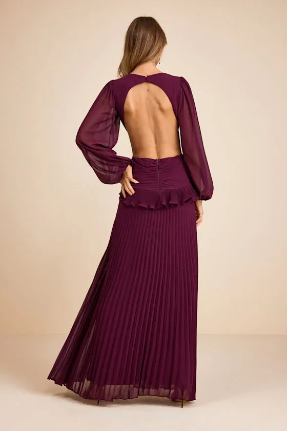 Chaelyn Plum Long Sleeve Cutout Maxi Dress sold by Lulus product image thumbnail 3