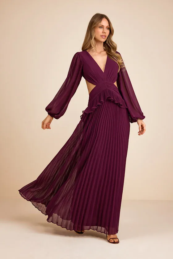 Chaelyn Plum Long Sleeve Cutout Maxi Dress sold by Lulus product image thumbnail 4
