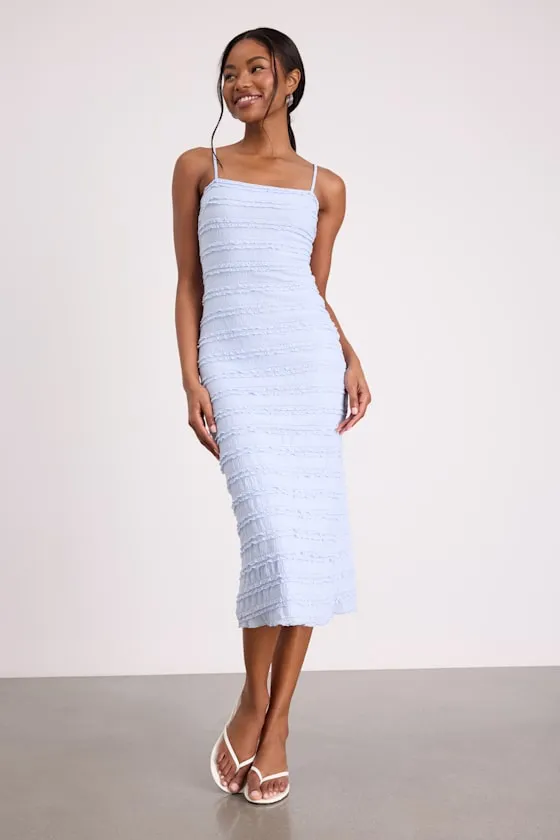 Avia Light Blue Textured Ruffled Midi Dress sold by Lulus product image thumbnail 2