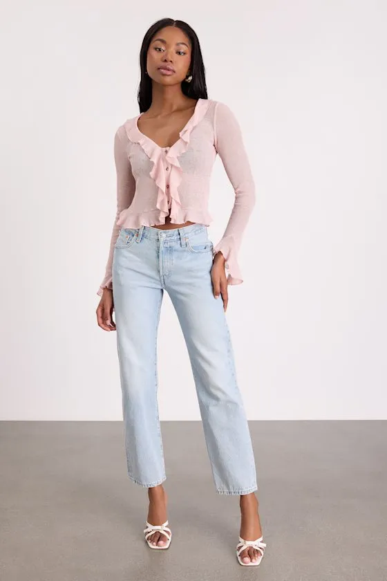 Casley Blush Ruffled Button-Front Sweater Knit Top sold by Lulus product image thumbnail 4