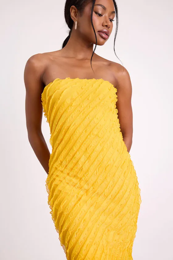 Faelyn Yellow Strapless Ruffled Midi Dress sold by Lulus product image thumbnail 2