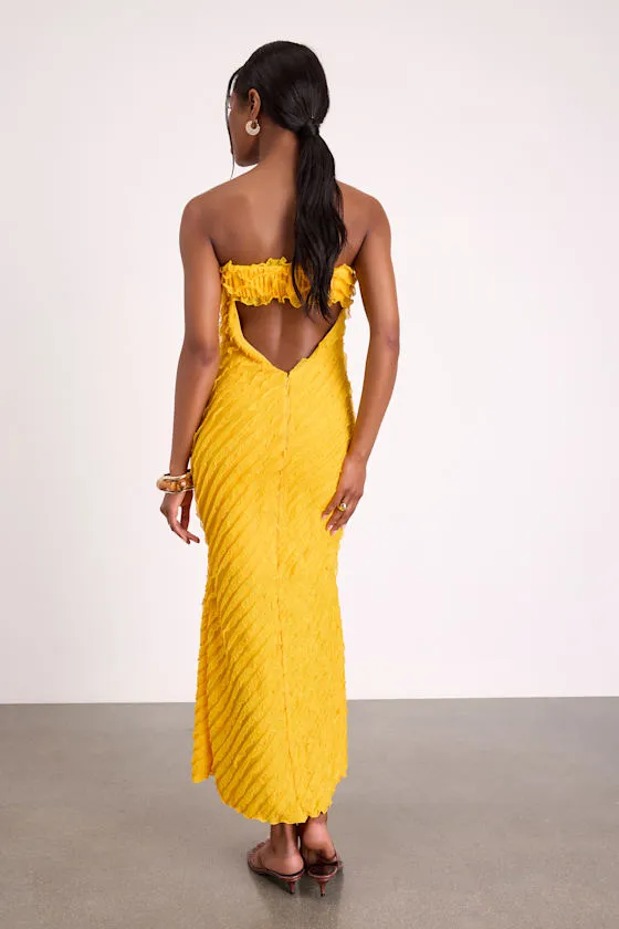 Faelyn Yellow Strapless Ruffled Midi Dress sold by Lulus product image thumbnail 3