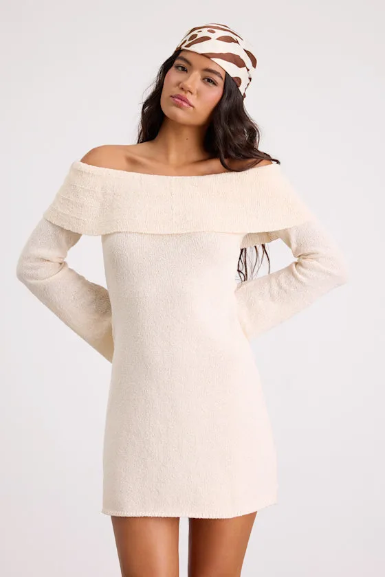 Pemryn Cream Off-the-Shoulder Mini Sweater Dress sold by Lulus product image thumbnail 2