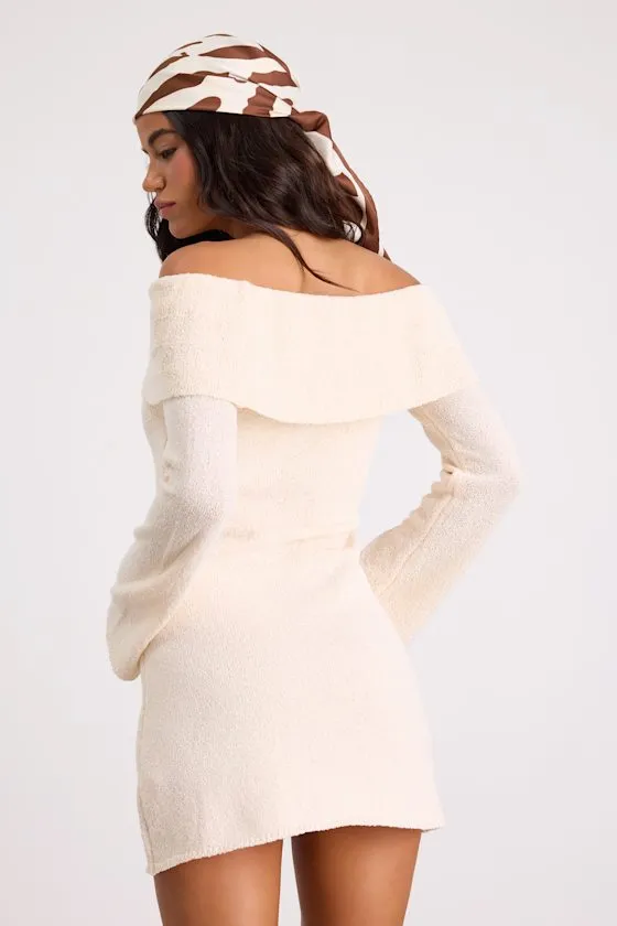 Pemryn Cream Off-the-Shoulder Mini Sweater Dress sold by Lulus product image thumbnail 3