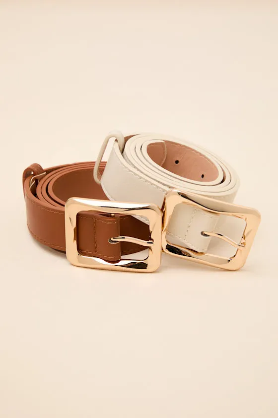Andrel Brown and Ivory Two-Piece Belt Set sold by Lulus