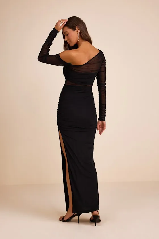 Lucena Black Mesh Asymmetrical Maxi Dress sold by Lulus product image thumbnail 4