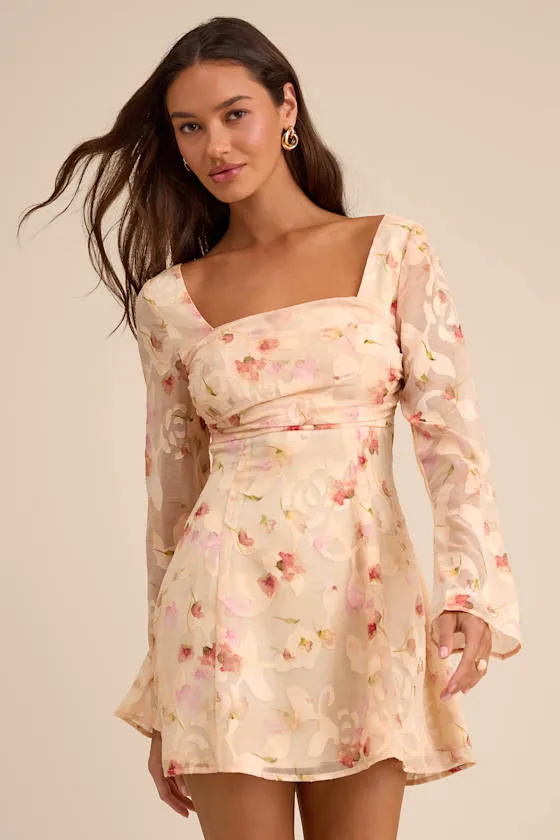 Rieti Cream Floral Burnout Long Sleeve Mini Dress sold by Lulus