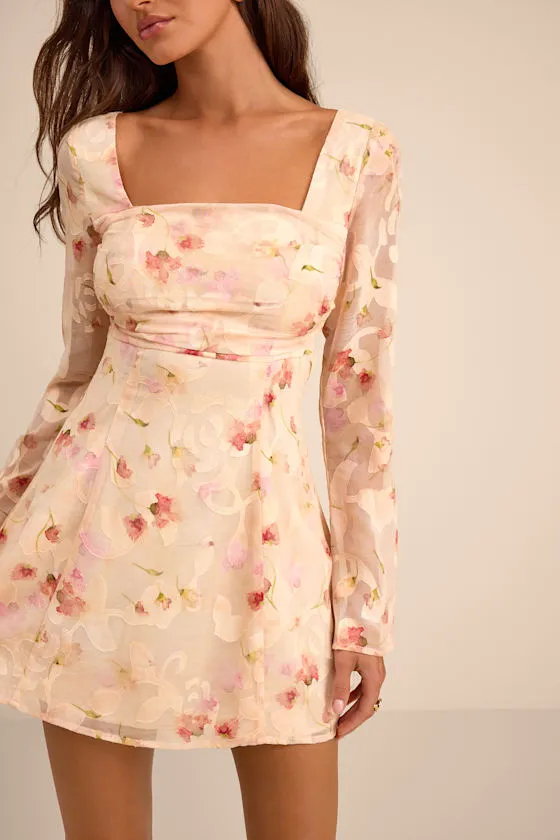 Rieti Cream Floral Burnout Long Sleeve Mini Dress sold by Lulus product image thumbnail 3