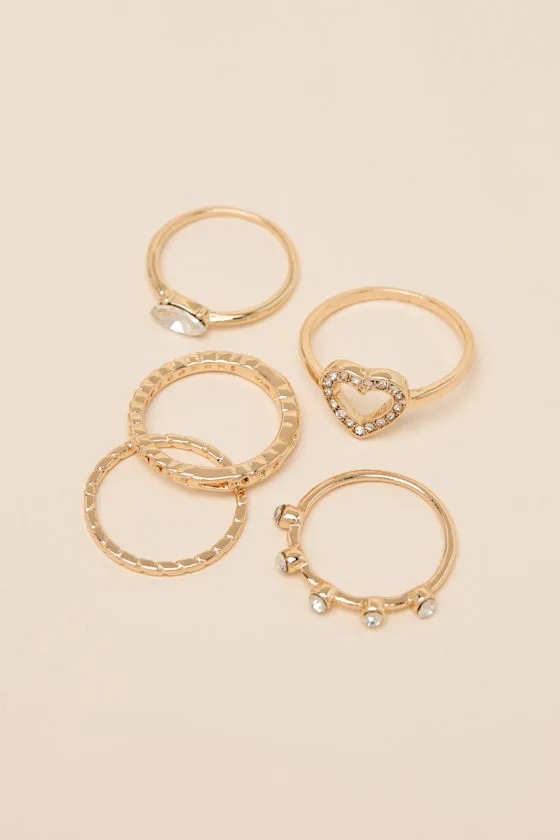 Jairo Gold Rhinestone Five-Piece Ring Set sold by Lulus product image thumbnail 2