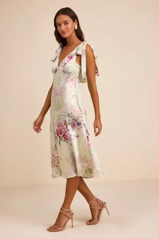 Zoella Pale Mint Floral Satin Tie-Strap Midi Dress sold by Lulus