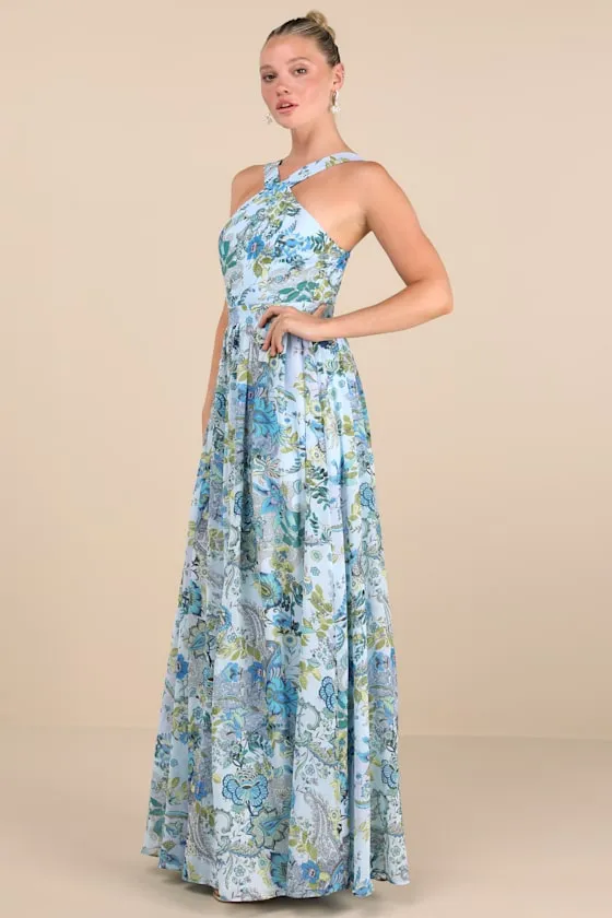 Lilja Light Blue Floral Print Maxi Dress sold by Lulus