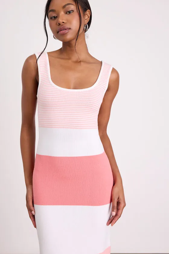 Easily Gorgeous Ivory and Pink Striped Midi Sweater Dress sold by Lulus product image thumbnail 2