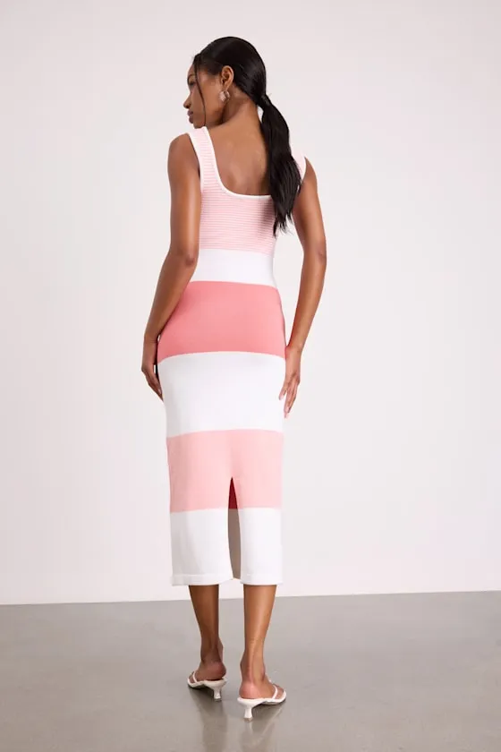 Easily Gorgeous Ivory and Pink Striped Midi Sweater Dress sold by Lulus product image thumbnail 3
