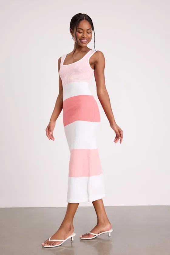 Easily Gorgeous Ivory and Pink Striped Midi Sweater Dress sold by Lulus product image thumbnail 4