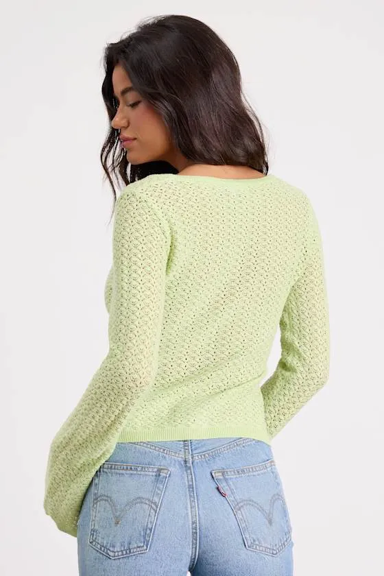 Freesia Lime Green Pointelle Knit Button-Front Cardigan sold by Lulus product image thumbnail 3