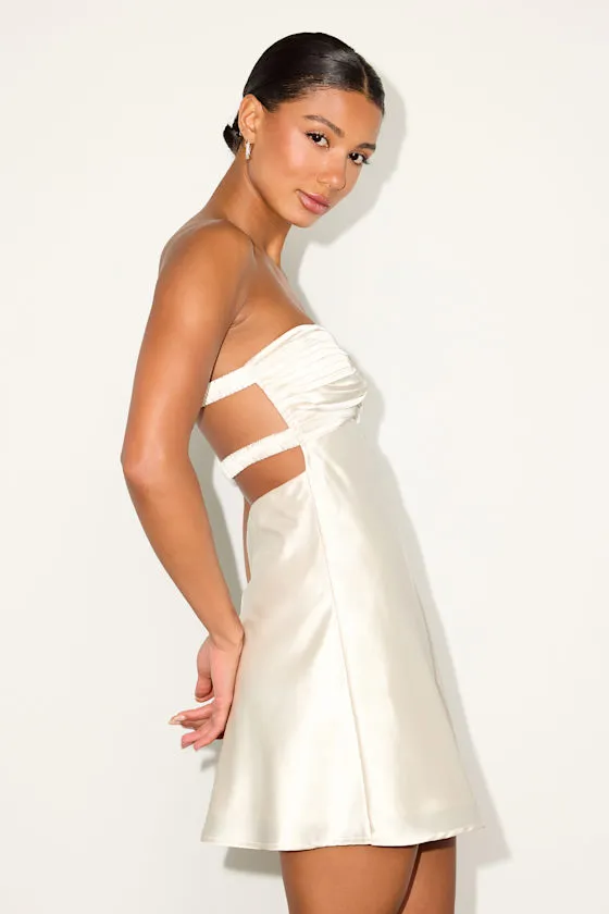 Narina Cream Satin Pleated Strapless Mini Dress sold by Lulus product image thumbnail 2