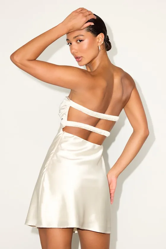 Narina Cream Satin Pleated Strapless Mini Dress sold by Lulus product image thumbnail 3