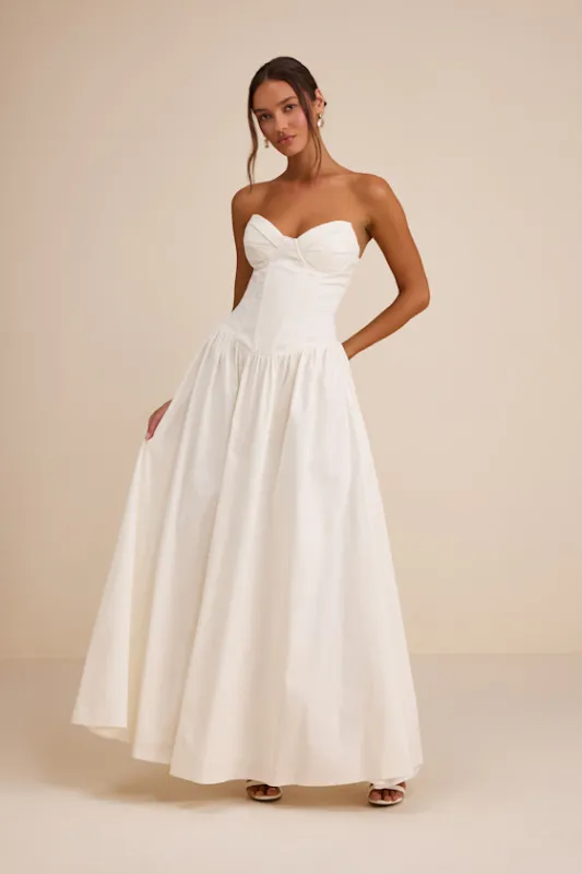 Almeria White Strapless Lace-Up Maxi Dress sold by Lulus