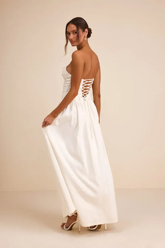 Almeria White Strapless Lace-Up Maxi Dress sold by Lulus product image thumbnail 3