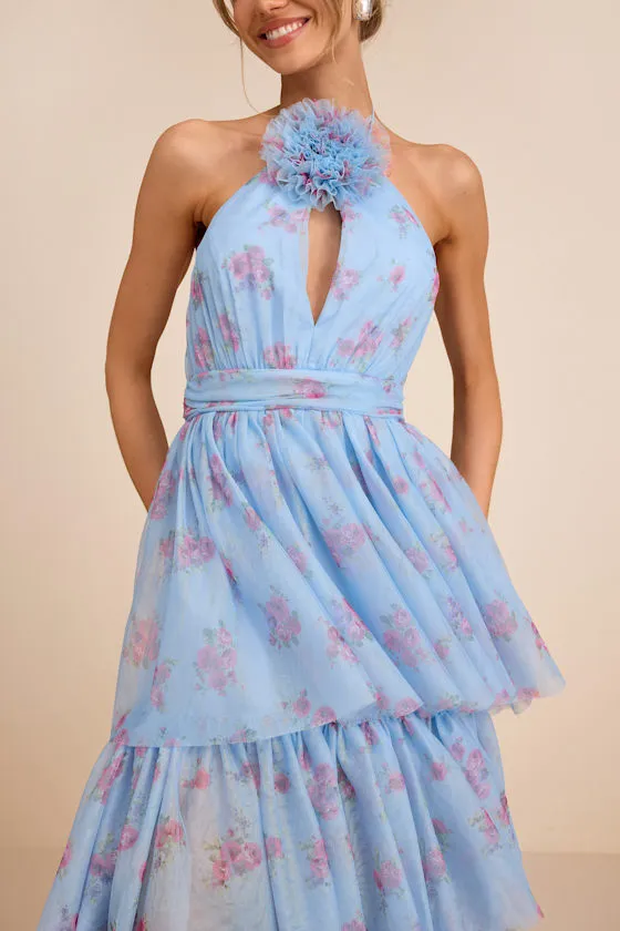 Charmian Light Blue Floral Tulle Tiered Maxi Dress sold by Lulus product image thumbnail 2