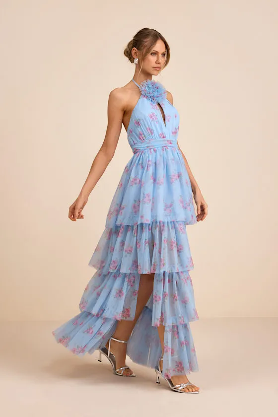 Charmian Light Blue Floral Tulle Tiered Maxi Dress sold by Lulus product image thumbnail 4