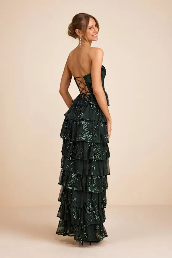 Definite Glamour Emerald Sequin Strapless Bustier Maxi Dress sold by Lulus product image thumbnail 3