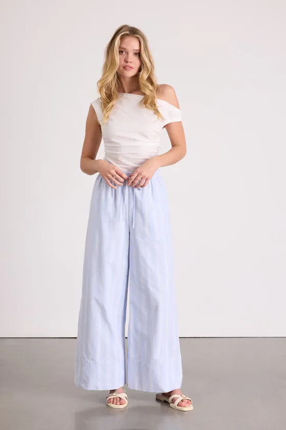 Brisa Light Blue Striped Cuffed Wide-Leg Pants sold by Lulus