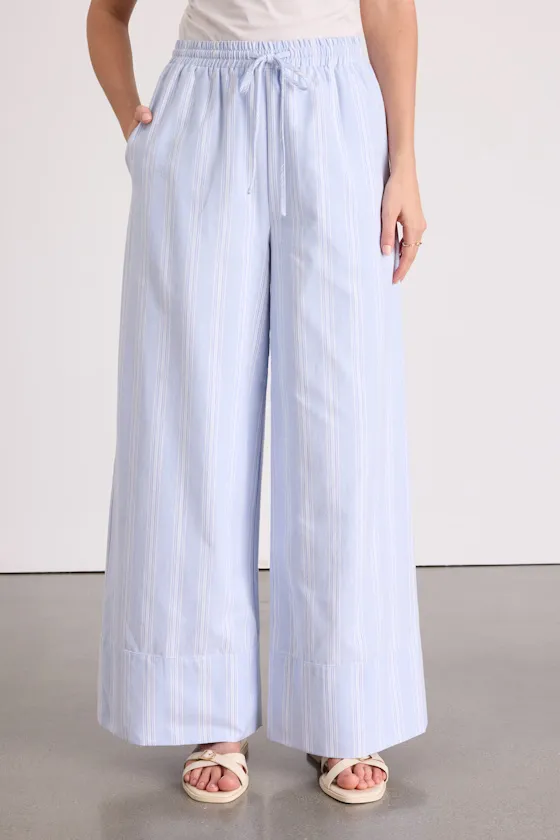 Brisa Light Blue Striped Cuffed Wide-Leg Pants sold by Lulus product image thumbnail 2
