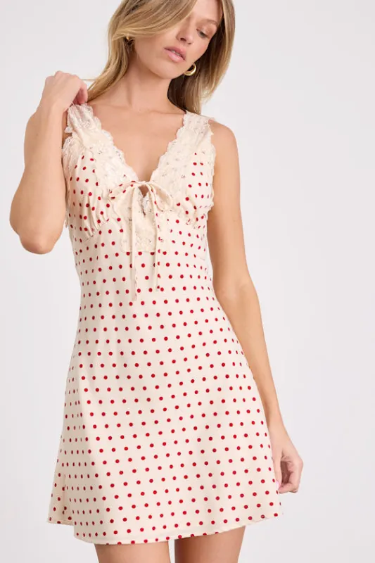 Jane Cream Polka Dot Lace Mini Dress sold by Lulus